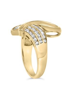 14K Yellow Gold 1 1/3 Cttw Channel Set Diamond Bypass Cocktail Ring (J-K Color, I1-I2 Clarity) - Ring Size 7 - Image 4