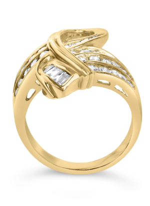 14K Yellow Gold 1 1/3 Cttw Channel Set Diamond Bypass Cocktail Ring (J-K Color, I1-I2 Clarity) - Ring Size 7 - Image 5