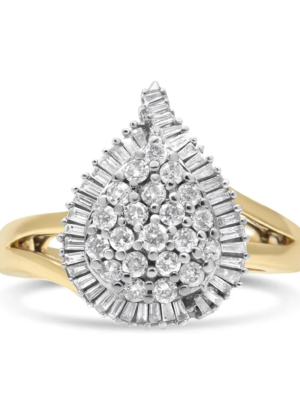 14K Yellow and White Gold 1.00 Cttw Round and Baguette-Cut Diamond Ballerina Cocktail Ring (H-I Color, SI2-I1 Clarity) - Image 1