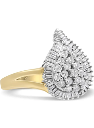 14K Yellow and White Gold 1.00 Cttw Round and Baguette-Cut Diamond Ballerina Cocktail Ring (H-I Color, SI2-I1 Clarity) - Image 2