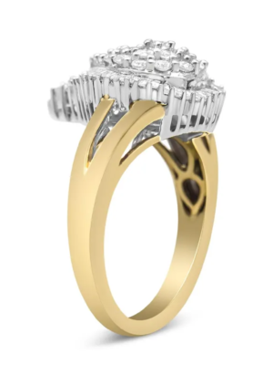 14K Yellow and White Gold 1.00 Cttw Round and Baguette-Cut Diamond Ballerina Cocktail Ring (H-I Color, SI2-I1 Clarity) - Image 3