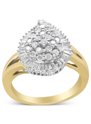 14K Yellow and White Gold 1.00 Cttw Round and Baguette-Cut Diamond Ballerina Cocktail Ring (H-I Color, SI2-I1 Clarity) - Image 4