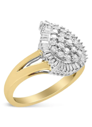 14K Yellow and White Gold 1.00 Cttw Round and Baguette-Cut Diamond Ballerina Cocktail Ring (H-I Color, SI2-I1 Clarity) - Image 5