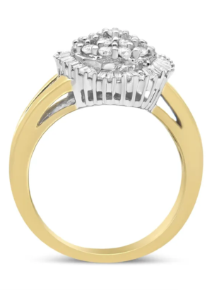 14K Yellow and White Gold 1.00 Cttw Round and Baguette-Cut Diamond Ballerina Cocktail Ring (H-I Color, SI2-I1 Clarity) - Image 6