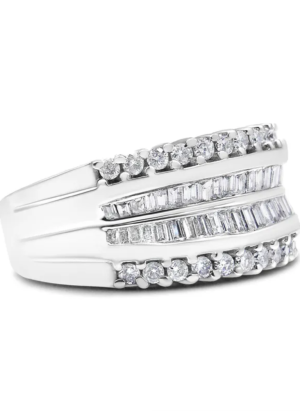 14K White Gold 1.00 Cttw Round and Baguette-Cut Diamond Modern Band Ring (H-I Color, SI2-I1 Clarity) - Image 2