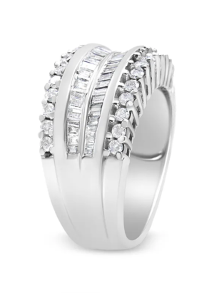 14K White Gold 1.00 Cttw Round and Baguette-Cut Diamond Modern Band Ring (H-I Color, SI2-I1 Clarity) - Image 3
