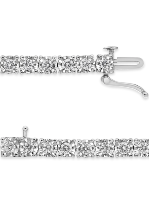 .925 Sterling Silver 3.0 Carat Total Weight Diamond Illusion-Set Miracle Plate Tennis Bracelet - Image 3