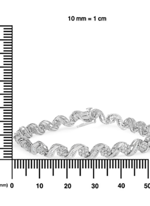 10K White Gold 2.00 Cttw Round-Cut and Baguette-Cut Diamond Floral Design Swirl Link 7" Bracelet (I-J Color, I1-I2 Clarity) - Image 4