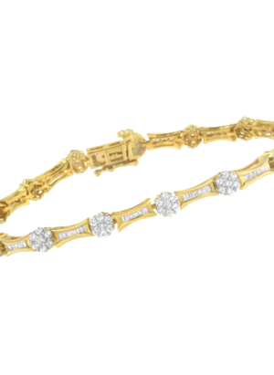 10K Yellow and White Gold 2.00 cttw Round and Baguette-Cut Diamond Link Bracelet (I-J Color, I2-I3 Clarity) - Size 7.25" - Image 3