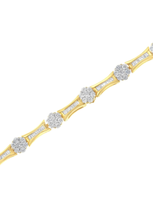 10K Yellow and White Gold 2.00 cttw Round and Baguette-Cut Diamond Link Bracelet (I-J Color, I2-I3 Clarity) - Size 7.25" - Image 4