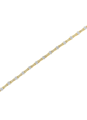 10K Yellow and White Gold 2.00 cttw Round and Baguette-Cut Diamond Link Bracelet (I-J Color, I2-I3 Clarity) - Size 7.25" - Image 5