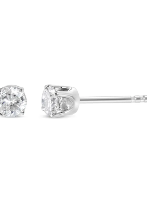 14K White Gold 1.00 Cttw Round Brilliant-Cut Near Colorless Diamond Classic 4-Prong Stud Earrings (H-I Color, I1-I2 Clarity) - Image 3