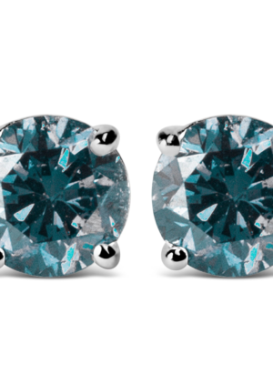 14K Gold Round Brilliant Cut Lab Grown Blue Diamond 4-Prong Classic Solitaire Stud Earrings with Screwbacks - Image 3