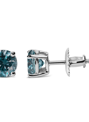 14K Gold Round Brilliant Cut Lab Grown Blue Diamond 4-Prong Classic Solitaire Stud Earrings with Screwbacks - Image 6
