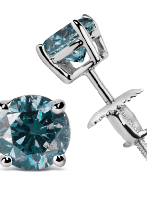 14K Gold Round Brilliant Cut Lab Grown Blue Diamond 4-Prong Classic Solitaire Stud Earrings with Screwbacks - Image 7