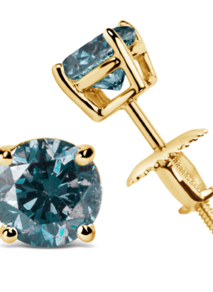 14K Gold Round Brilliant Cut Lab Grown Blue Diamond 4-Prong Classic Solitaire Stud Earrings with Screwbacks - Image 8