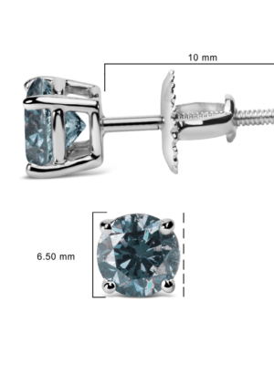 14K Gold Round Brilliant Cut Lab Grown Blue Diamond 4-Prong Classic Solitaire Stud Earrings with Screwbacks - Image 10