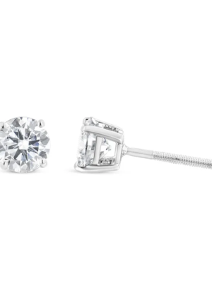 14K White Gold 1.00 Cttw Round Brilliant-Cut Diamond Classic 4-Prong Stud Earrings with Screw Backs (H-I Color, I1-I2 Clarity) - Image 3