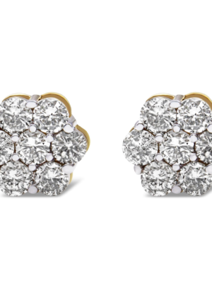 14K Yellow Gold 2.0 Cttw Diamond Floral Cluster Stud Earring with Screw Back (H-I Color, SI1-SI2 Clarity) - Image 1
