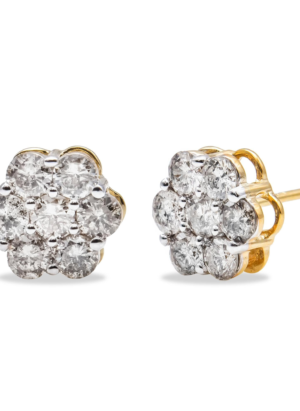 14K Yellow Gold 2.0 Cttw Diamond Floral Cluster Stud Earring with Screw Back (H-I Color, SI1-SI2 Clarity) - Image 2