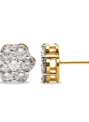 14K Yellow Gold 2.0 Cttw Diamond Floral Cluster Stud Earring with Screw Back (H-I Color, SI1-SI2 Clarity) - Image 3