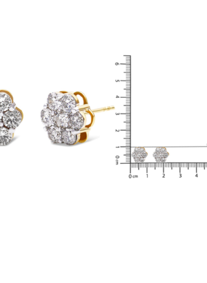 14K Yellow Gold 2.0 Cttw Diamond Floral Cluster Stud Earring with Screw Back (H-I Color, SI1-SI2 Clarity) - Image 5