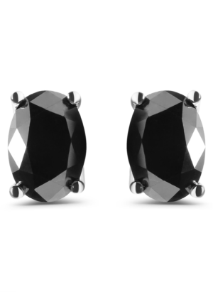 14K White Gold 3.00 Cttw Oval Cut Black Diamond Solitaire Stud Earrings (Black Color, I2-I3 Clarity) - Image 1
