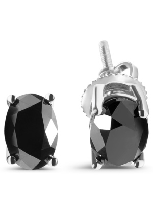 14K White Gold 3.00 Cttw Oval Cut Black Diamond Solitaire Stud Earrings (Black Color, I2-I3 Clarity) - Image 2