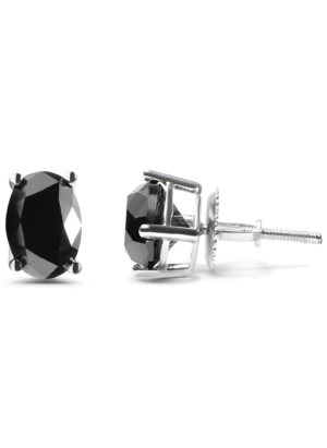 14K White Gold 3.00 Cttw Oval Cut Black Diamond Solitaire Stud Earrings (Black Color, I2-I3 Clarity) - Image 3