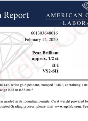 AGS Certified 14K White Gold 1/2 Cttw Diamond Pear 18" Pendant Necklace (H-I Color, VS2-SI1 Clarity) - Image 5