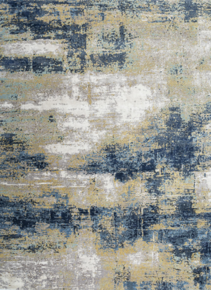 8' X 10' Blue Ivory and Gold Abstract Hand Knotted Area Rug - Image 4