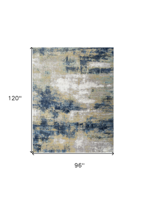 8' X 10' Blue Ivory and Gold Abstract Hand Knotted Area Rug - Image 5
