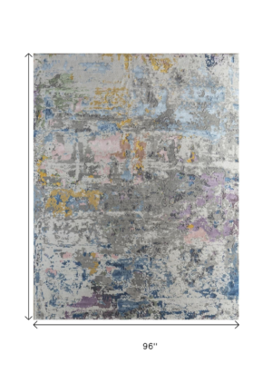 8' X 10' Blue Abstract Hand Knotted Area Rug - Image 3