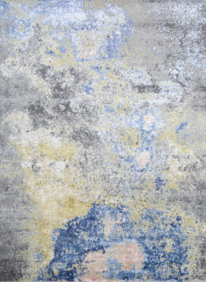 8' X 10' Ivory Blue and Gray Abstract Hand Knotted Area Rug - Image 3