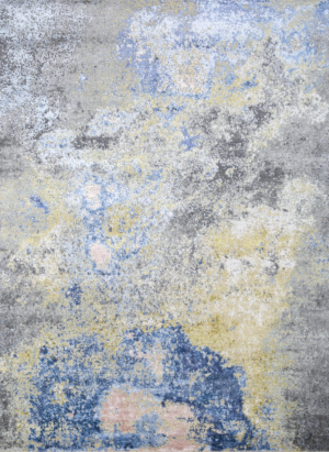 8' X 10' Ivory Blue and Gray Abstract Hand Knotted Area Rug - Image 4