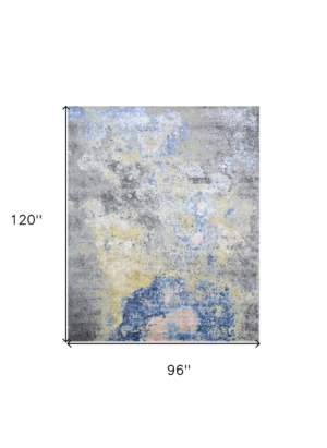 8' X 10' Ivory Blue and Gray Abstract Hand Knotted Area Rug - Image 5