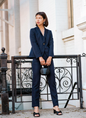 Navy Peak-Lapels Single-Breasted Blazer - Image 4